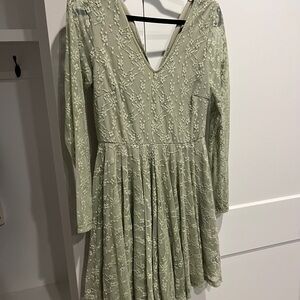 Altar'd State Lace Long Sleeve Dress in Soft Green